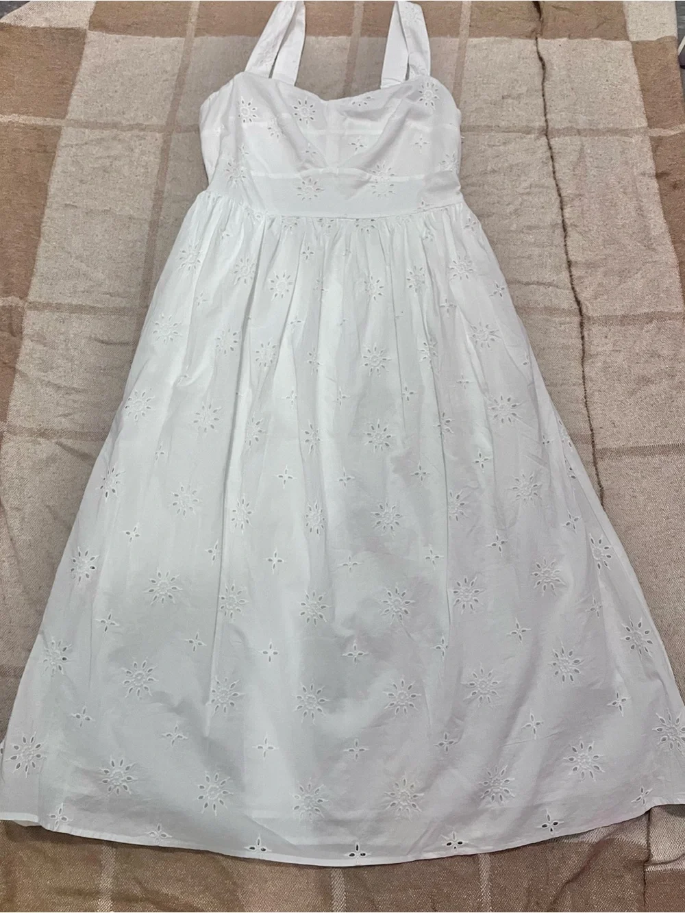 J. Crew White Eyelet Midi Dress with Wide Straps